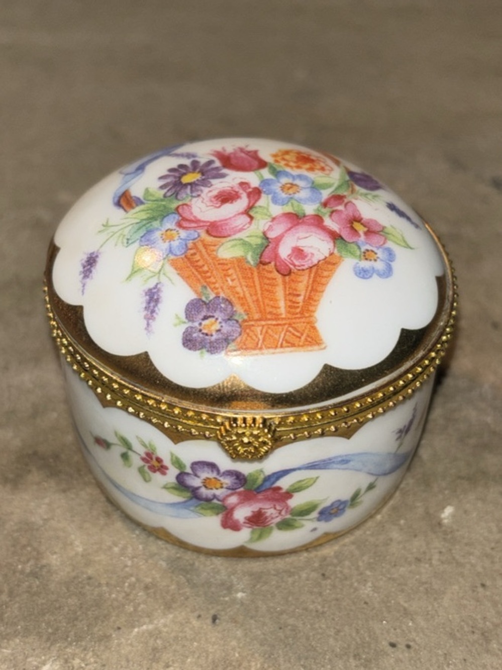 Vintage Floral Porcelain Trinket Box